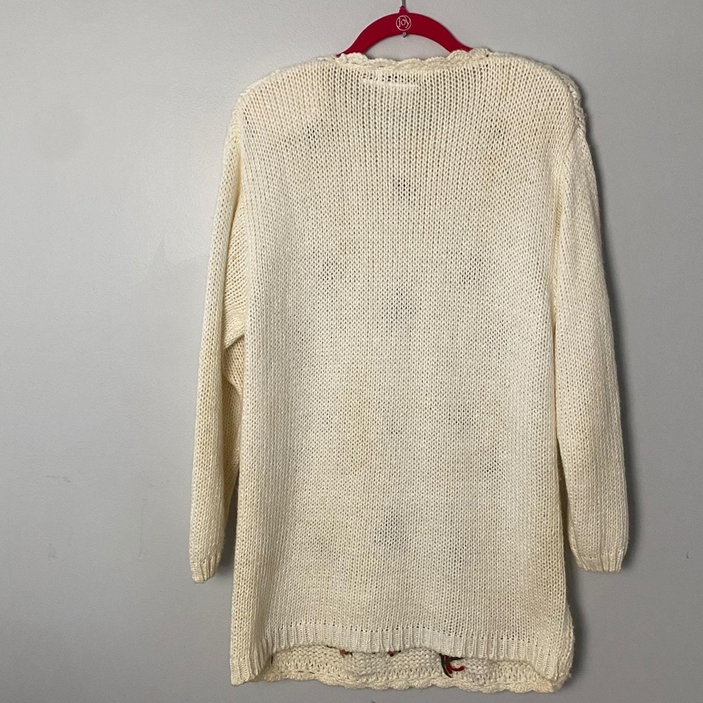 Vintage 90's Hand Knit Floral Tunic Sweater Cream Medium Cottagecore Grandmacore - Picture 7 of 7